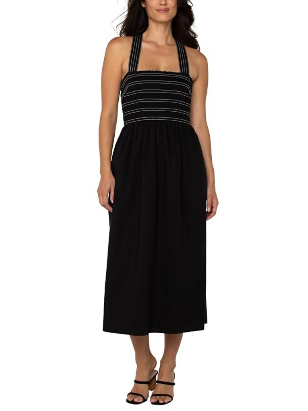 NEW! 119.00 LIVERPOOL L.A. SMOCKED 2 In 1 DRESS POCKETS SZ L